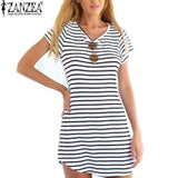 ZANZEA Summer Style 2016 New Women Dress Casual Loose Black White Striped Dresses - Shopy Max