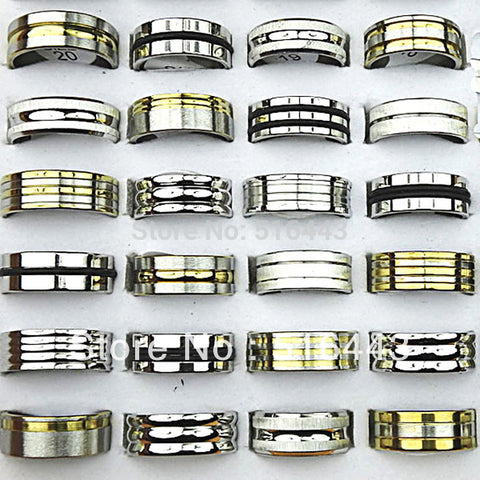 50pcs Silver Gold Stainless Steel Fashion Mix Style Women Mens Rings Wholesale Jewelry Lots A-153