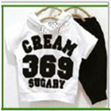 New 2016 summer girls boys clothing sets cream 369 set baby clothes short-sleeve T-shirt pant kids sport suit children clothing