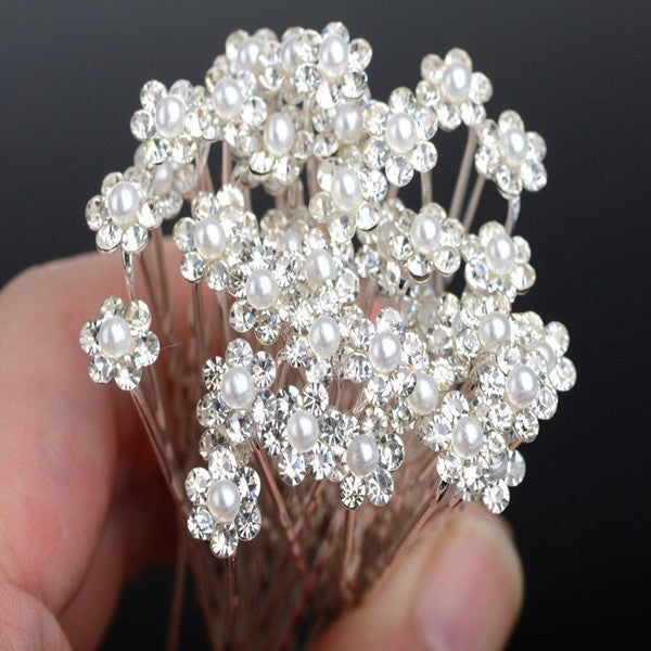 20Pcs Fashion Wedding Bridal Pearl Flower Clear Crystal Rhinestone Hair Pins