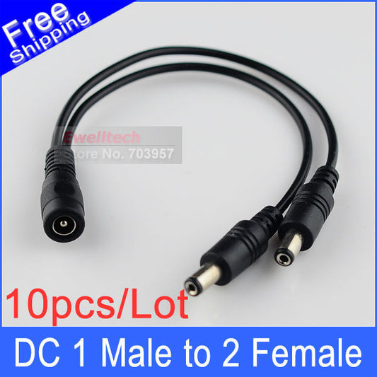 10pcs DC Power 12V Pigtail 2.1*5.5mm 1 Female to 2 Male Y Splitter Plug Cable Jack - Shopy Max