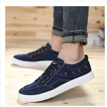 denim canvas shoes for man 2016 spring low cut flat male sneakers  men's skateboarding shoes