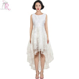 White Lace Floral Layered Sleeveless Round Neck Dress High Low Hem 2016 Women Spring Summer Novelty Designer Women ELegant Wear - Shopy Max