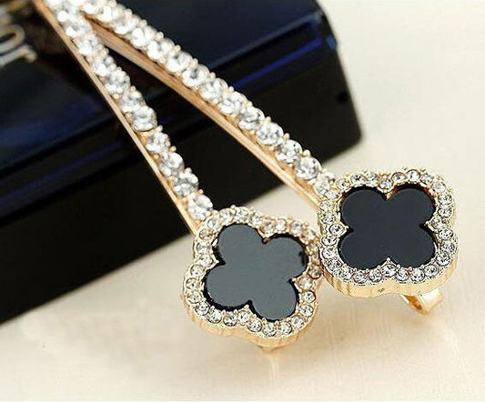 2pcs/lot fashion wedding hair jewelry accessories black white clover hairpins for women - Shopy Max