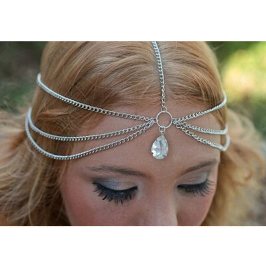 Gold/Silver Teardrop Crystal Hairband Hair Accessories Crown Jewelry Headband Styling Tools Chain - Shopy Max