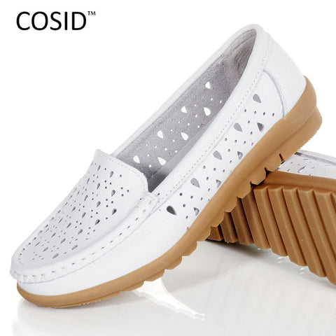 Women Shoes Summer 2016 Genuine Leather Shoes Breathable Women Flats Sweet Casual Mother Walk Hollow Leisure Moccasins BSN-602