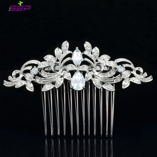 Vintage Silver Plated Women Hairpins Rhinestone Crystals Hair Combs Bridal Wedding