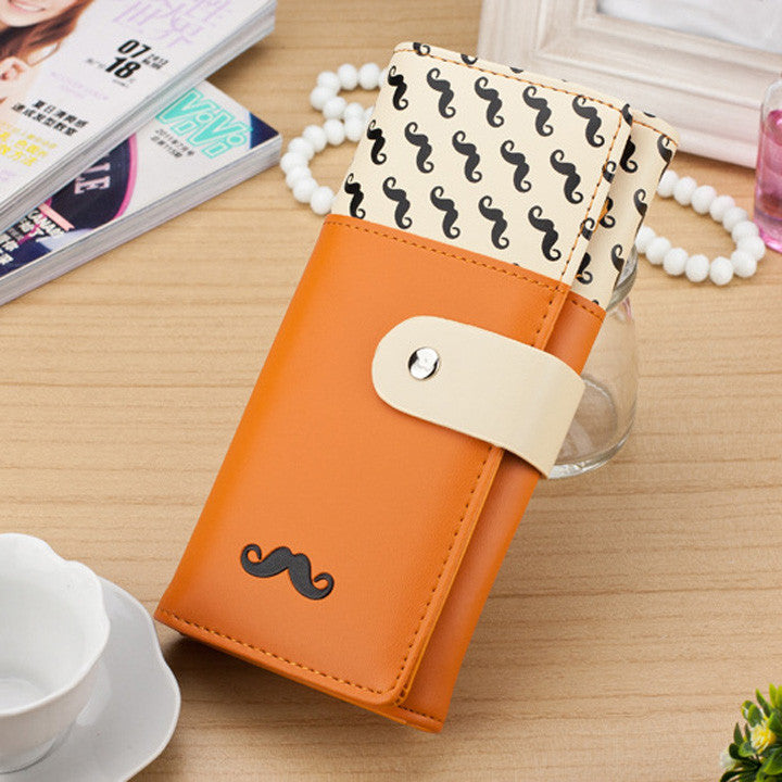 Smooth PU Leather Wallet Cute Mustaches Pattern Purse Clutches Coin Purse Cards Holder Bag for Women HB88