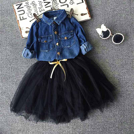 Toddler Kids Baby Girls Outfits denim shirt+tutu skirt set,2-7y girls Clothes Set,children outwear autumn winter - Shopy Max