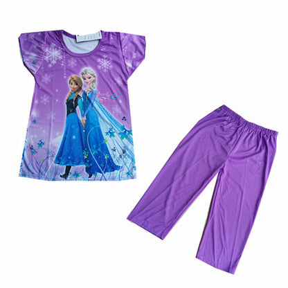 2016 Children Clothing Elsa Girls Pajamas Set Short sleeve Cotton Girl Pyjama Pijamas Kids