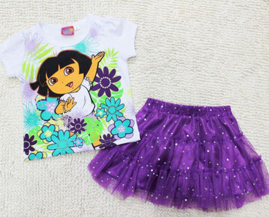 New Arrival Summer The Explorer Dora Baby Girls Party Skirt Suits Fresh Lovely Cartoon
