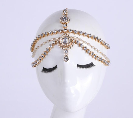 Handmade Kundan stones & pearl hair chain Grecian style