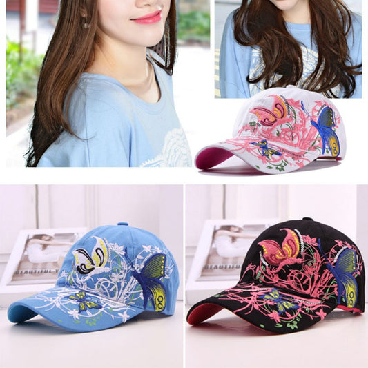 Summer  Adjustable Baseball Cap Women Lady Flowers Butterfly Embroidered Golf Hat Wholesale
