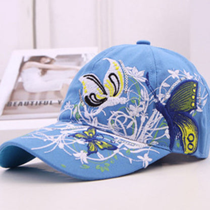 Summer  Adjustable Baseball Cap Women Lady Flowers Butterfly Embroidered Golf Hat Wholesale