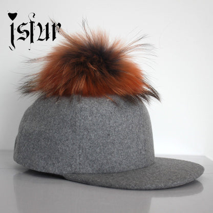 New Brand Women Bone Baseball Caps with Removable Rainbow Color Fur Ball Pompon Strapback Hats for Men