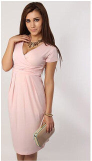 Hot Sales 2016 Women Summer Elegant Dress V-neck Short Sleeve Work Office Party Slim Casual