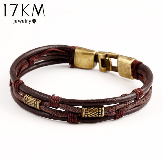 Genuine Leather Genuine Women Man Bracelets Unisex Casual/Sporty Multi-Layer Alloy Hook Link Chain Christmas Holiday Bracelet - Shopy Max