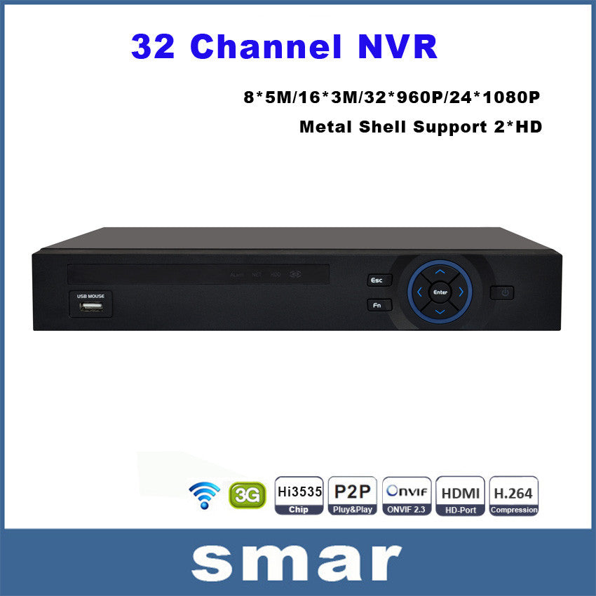 ULL HD 24 Channel 1080P CCTV NVR 32CH 960P NVR 2 SATA HDD Ports XMEYE ONVIF P2P HDMI VGA CCTV Video Recorder Support 3G WIFI