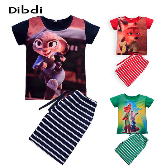 2016 Zootopia Children Clothing Set Summer Character Boys Girls Striped Clothes Sets