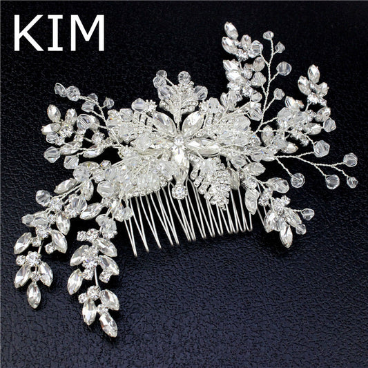 Korean new bride wedding headdress alloy rhinestone flower blossoming side comb hair accessories - Shopy Max