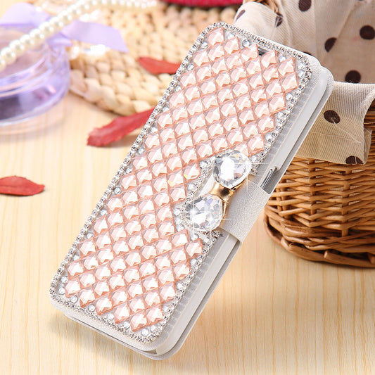 S6 /S5 Luxury Silk Skin Rhinestone Stand Leather Case for Samsung Galaxy S6 S5 Wallet Cover Chic With Card Slot - Shopy Max