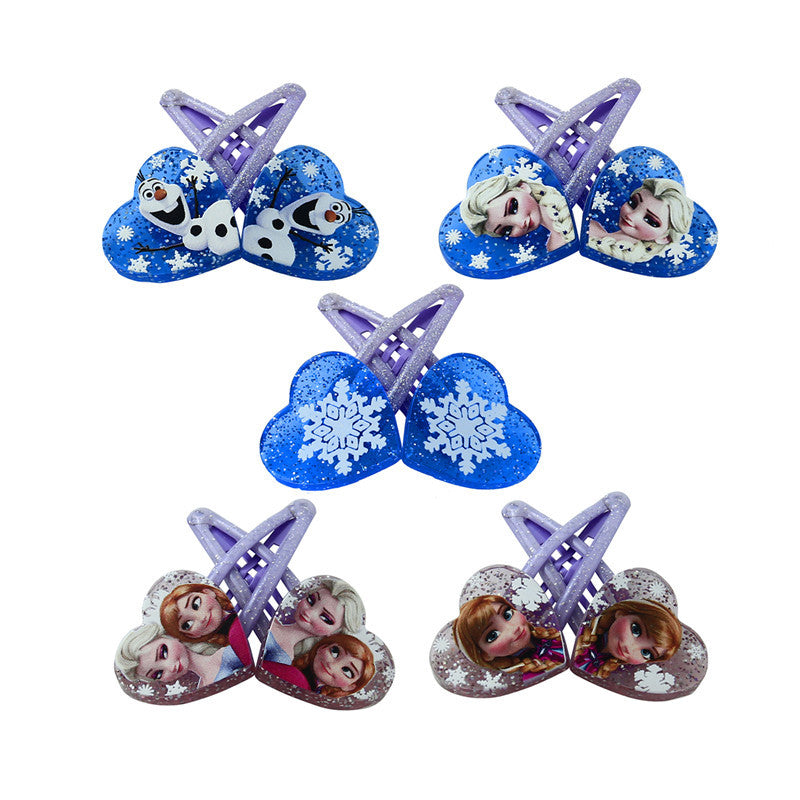 1 pair 5cm Elsa Anna Heart-shaped clip Headwear Female Girls babys Hair Accessory - Shopy Max