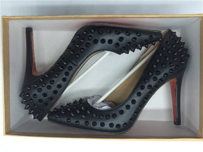 Pumps Red Bottom High Heels Sexy Point Toe Red Bottom Ladies High Heels Rivet Patent - Shopy Max