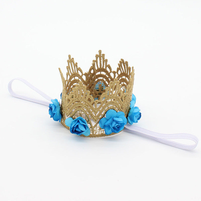 1 PC Baby Headband Rose Flowers Gold MINI Lace Crown Headband Princess Tiara - Shopy Max