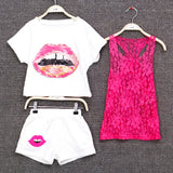 Retail 2016 Girls Summer Clothing Set Kids Girls European Girls 3 Pieces Sets Lace Tank Top & T-shirt & Shorts Summer Style - Shopy Max