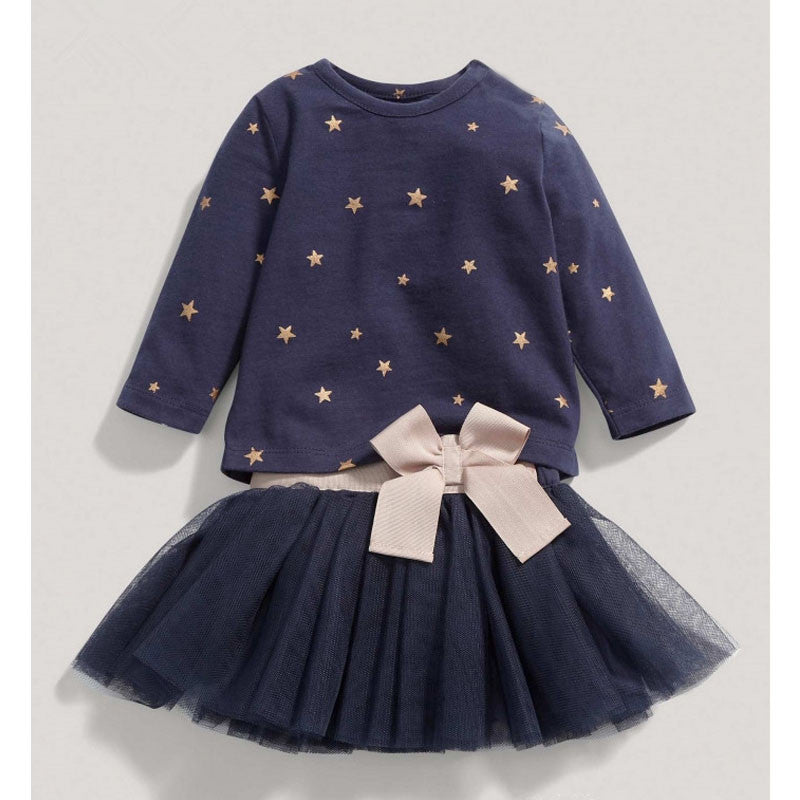 Girls 2 Pcs Set Blue Layered Tutu Dress Sets Clothing Sets cartoon clothing - Shopy Max