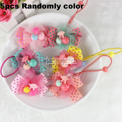 TS 5pcs Pumpkin flowers children baby girls hair accessories rubber bands