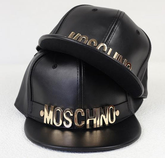 Fashion Men women MOS Metal Letters PU Leather Snapback EU Boy Street Style Hiphop Caps Flat-brimmed Black Cap Baseball - Shopy Max