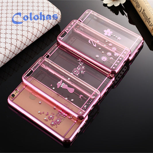 Ultra-Thin Slim Diamond Rhinestone Case Protector Cases Phone TPU for Iphone 6 6s plus Retail