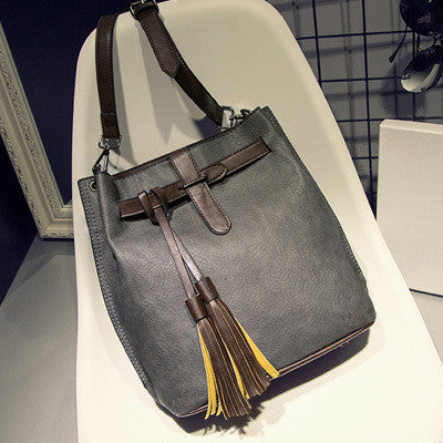 INLEELA 2016 Fashion Scrub Women Bucket Bag Vintage Tassel Messenger Bag