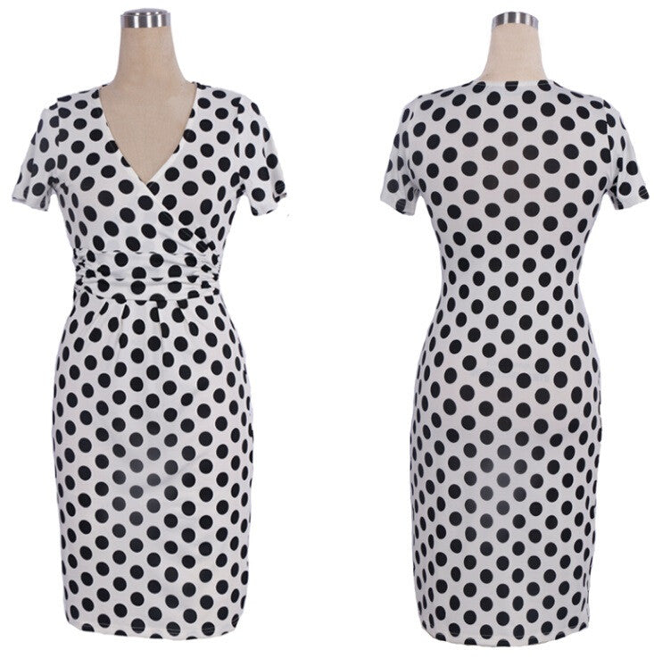 Hot Sales 2016 Women Summer Elegant Dress V-neck Short Sleeve Work Office Party Slim Casual