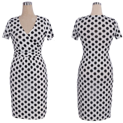 Hot Sales 2016 Women Summer Elegant Dress V-neck Short Sleeve Work Office Party Slim Casual