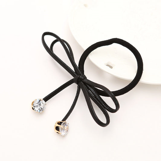 New Fashion Double Leather Bow Zircon rubber band hair rope hair knotted rope Lots hair - Shopy Max