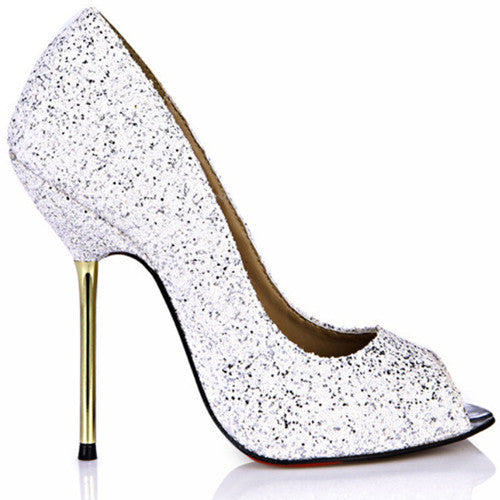 Sexy Glitter Open Toe Women Pumps Fashion Open Toe Red Bottom High Heels Wedding Shoes Woman Thin Heel Plus Size 35-43 - Shopy Max