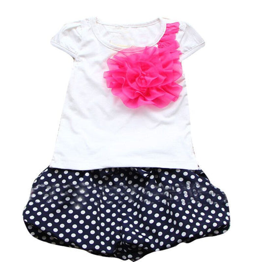 Summer New Children Girl's 2PC Sets Suit baby Clothing sets flowers t shirt - Shopy Max