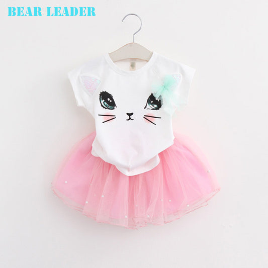 Bear Leader Girls Clothes 2016 Brand Girls Clothing Sets Kids Clothes Cartoon Cat Children - Shopy Max