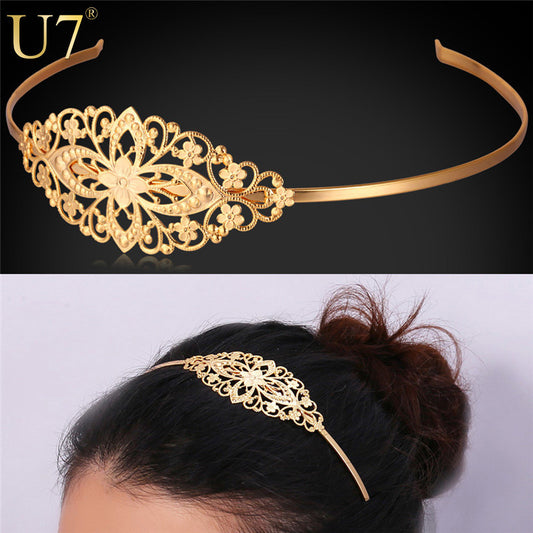 U7 Gold Flower Leaf Hairwear For Wedding 18K Gold /Platinum Plated Hair Jewelry Vintage Hair Band In