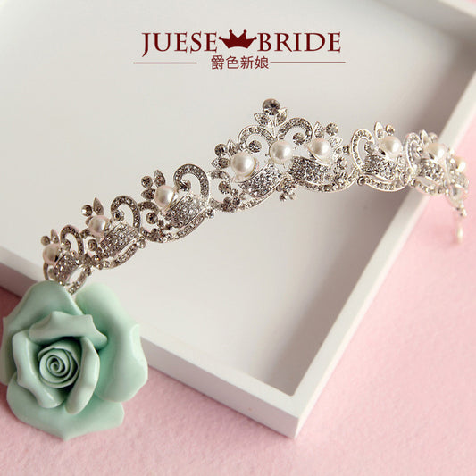 Star Fashion upscale Korean bridal crown alloy rhinestone crown pearl wedding tiara