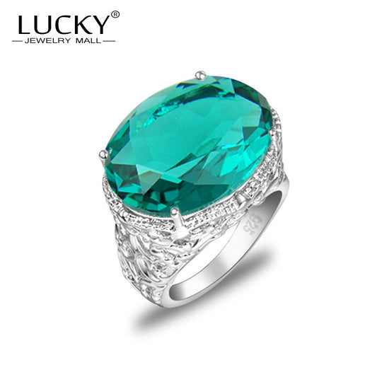 Free Shipping -- New! Mid-Summer Day Gift Finger Rings For Lady Oval Green Topaz Crystal 925 Silver Rings R0515