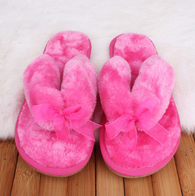 Hot selling Winter Soft Sole Home Bowknot Cotton Plush Slippers Women Indoor\ Floor Warm Slippers Flat Shoes Free Shipping