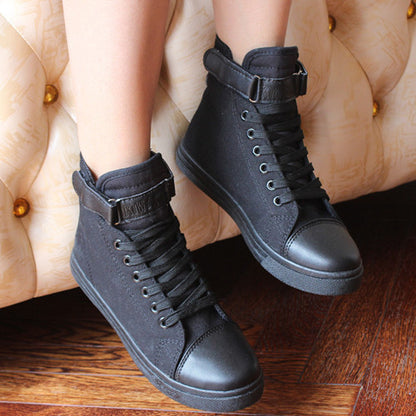 Flat High Top Canvas Women Shoes 17 Colors Spring Autumn Women's Flats Espadrilles Lace Up Casual Shoes Foot 22-24.5 CM YD87 - Shopy Max