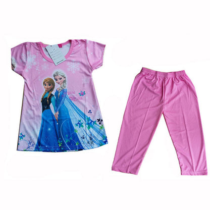 2016 Children Clothing Elsa Girls Pajamas Set Short sleeve Cotton Girl Pyjama Pijamas Kids