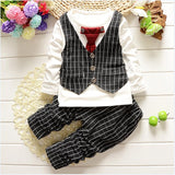 1-3yrs Baby Boys clothes fashion toddler girls set formal suits gentleman 2 Pcs Necktie stripe - Shopy Max