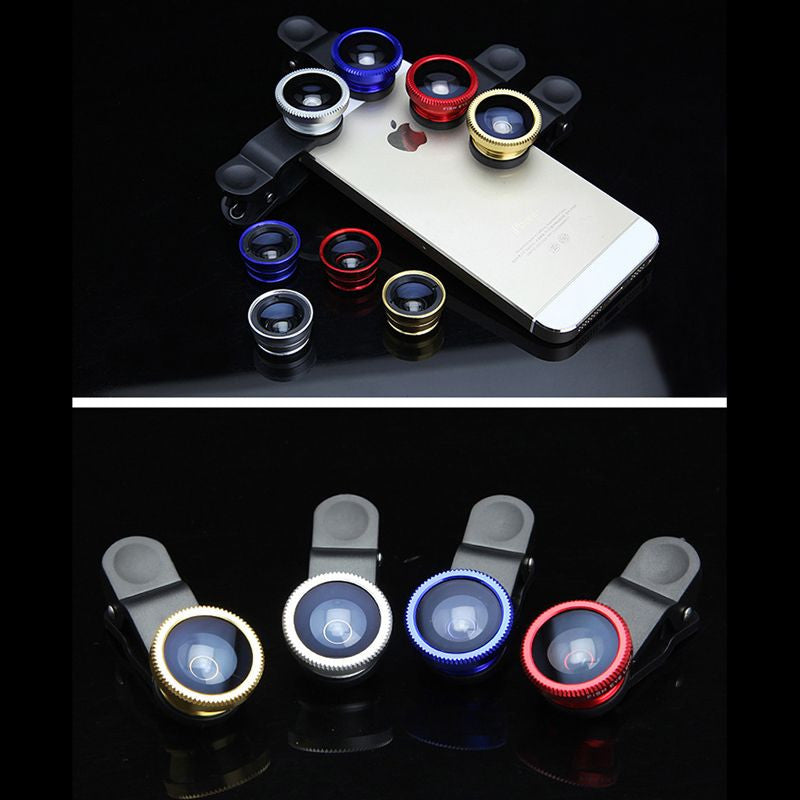 Hot Universal Clip 3 in 1 Fish Eye Wide Angle Macro Fisheye Mobile Phone Lens For iPhone 6 5 5S 4 4S For Samsung For HTC Black