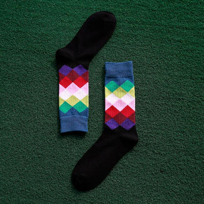 Men's socks British Style Plaid calcetines Gradient Color brand elite long cotton socks