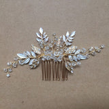 Handmade Vintage Bridal Gold Leaf Hair Comb Wedding Accessories Rhinestone Headpiece